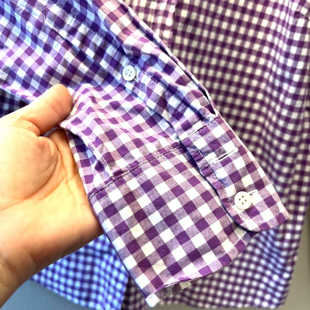 J. Crew Sz 10 Purple Gingham Lightweight Cotton Shirt in Signature Fit Button Up - Picture 4 of 8